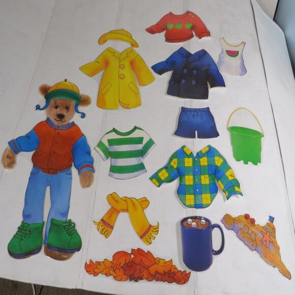 Weather Report with Teddy Bear Dress Up LAMINATED BULLETIN BOARD SET 1990s - Picture 5 of 10